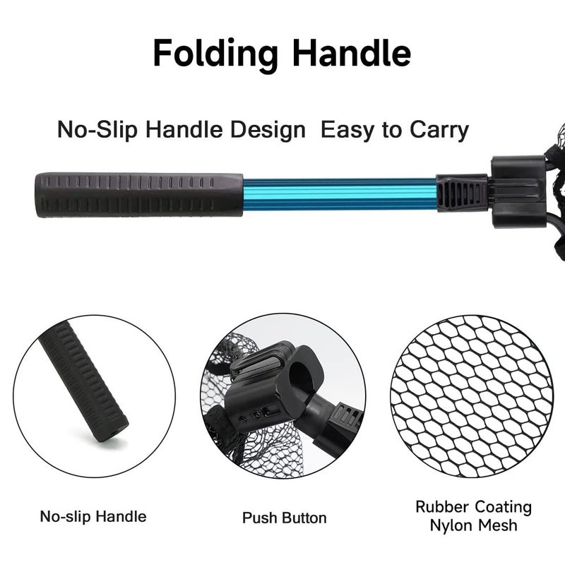 SAN LIKE Collapsible Telescopic Pole Fishing Net - Folding Extend Rubber Coated Freshwater Saltwater Landing Net for Trout Bass Steelhead Salmon Kayak (SD-139SS(80CM)) - Image 5